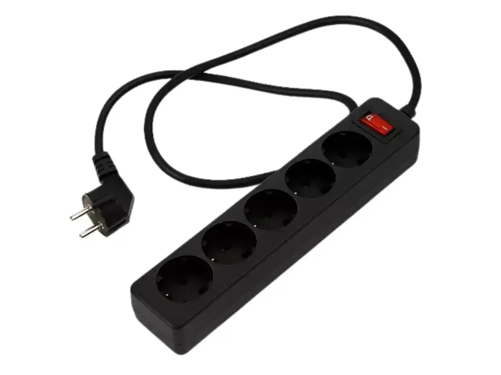 Black 220v power strip (5 socket)