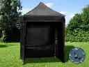 Black professional folding tent 2m/2m (+ 4 sides and transport cover on wheels)