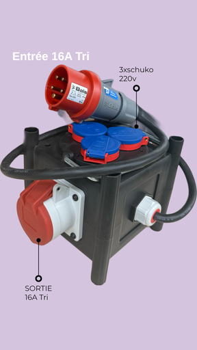 [ELEC0029] Coffret électrique (entrée 16ATRI- sorties 16Atri + 2 schuko 220v + disjoncteur) 